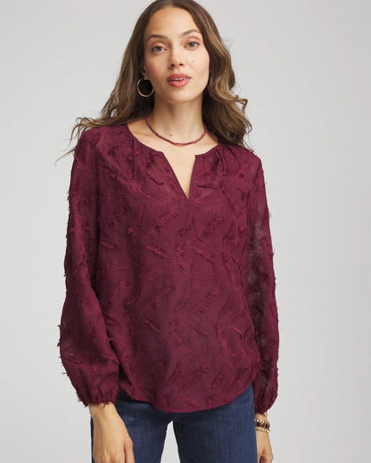 Chico's Popular - Feathered Pullover Peasant Blouse Deep Chianti