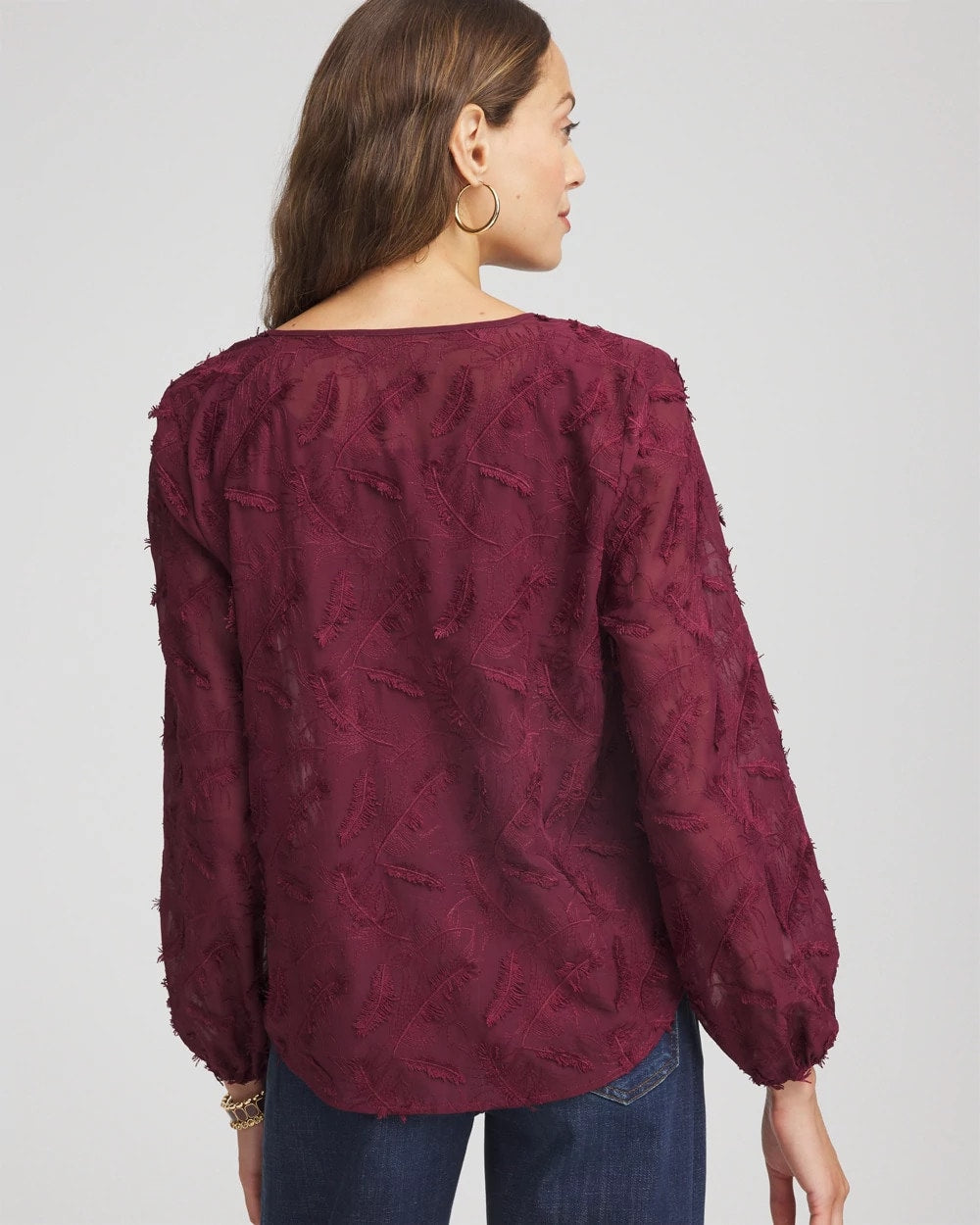 Chico's Popular - Feathered Pullover Peasant Blouse Deep Chianti