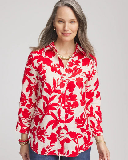 Chico's Essential - No Iron™ Floral Linen Shirt Red Glow