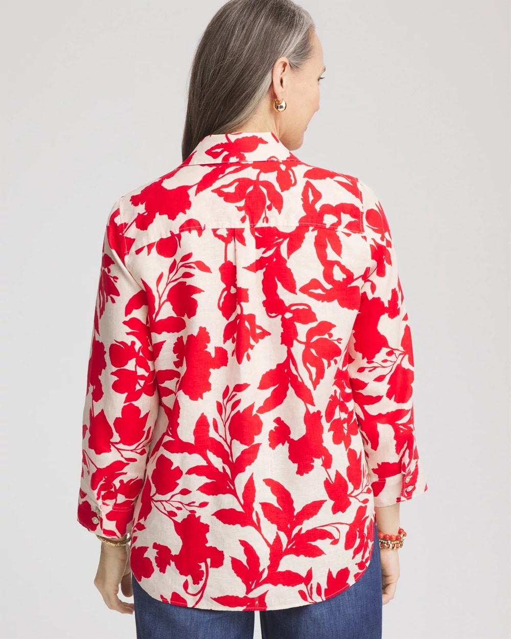 Chico's Essential - No Iron™ Floral Linen Shirt Red Glow