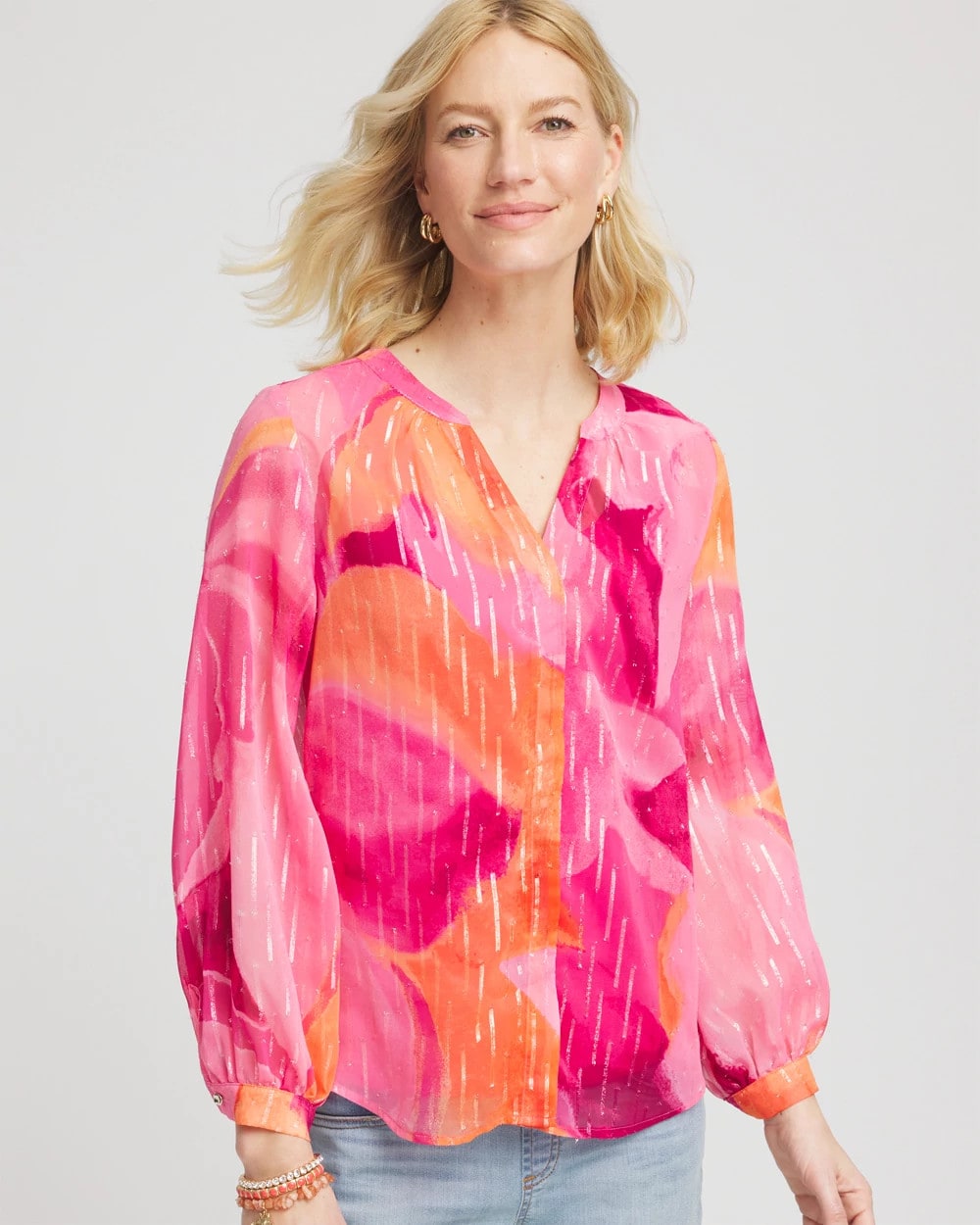 Chico's Classic - Watercolor Classic Fit Chiffon Blouse Crushed Berries