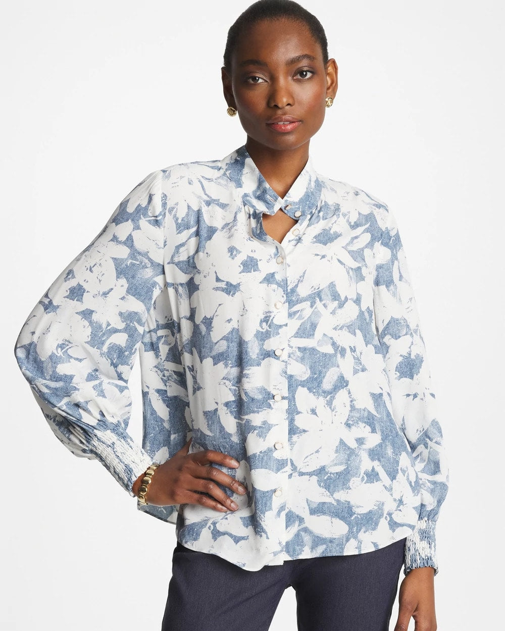 Chico's Top Pick - Faux Silk Mockneck Blouse Tidal Blue
