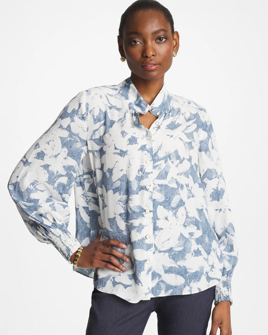 Chico's Top Pick - Faux Silk Mockneck Blouse Tidal Blue