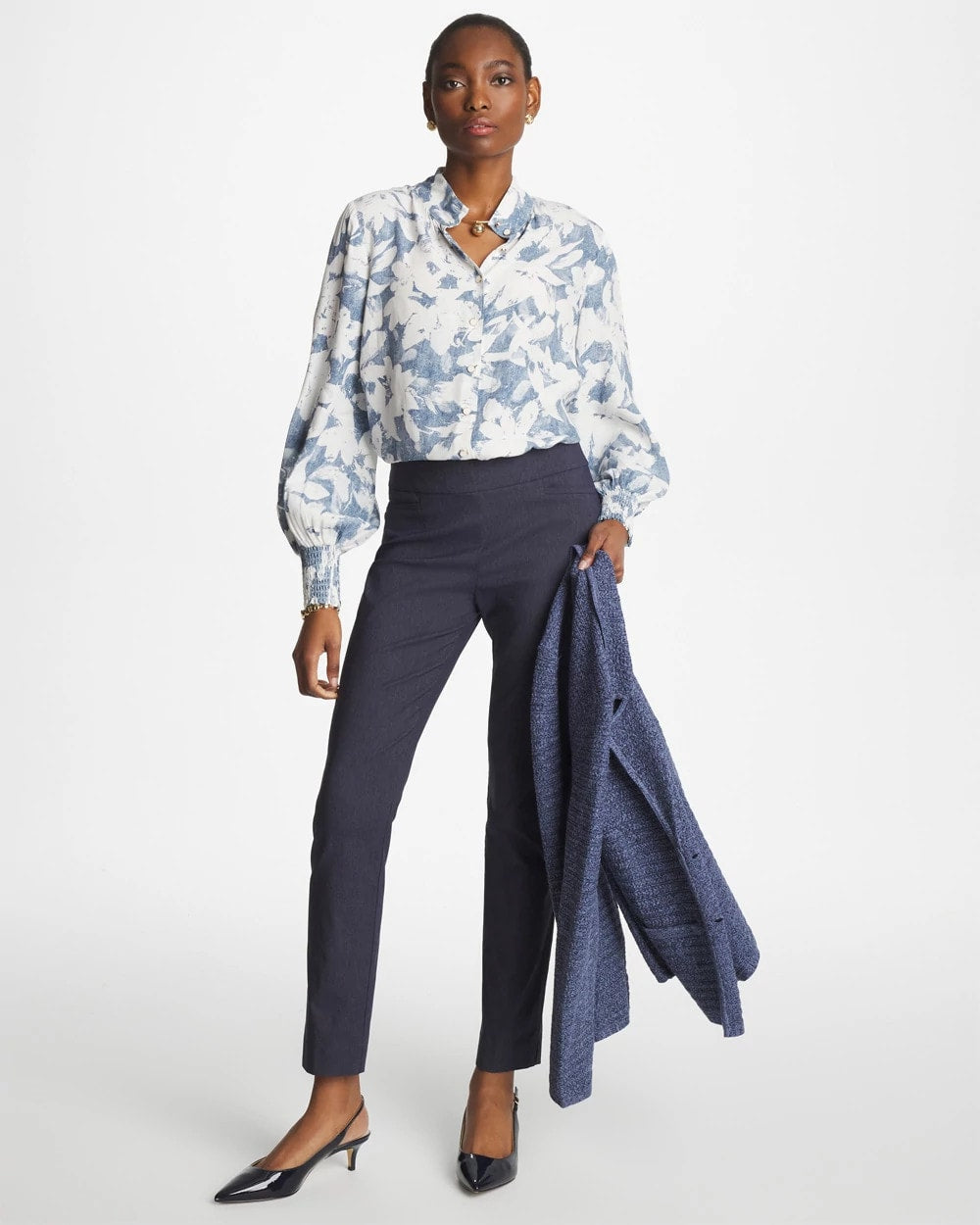 Chico's Top Pick - Faux Silk Mockneck Blouse Tidal Blue
