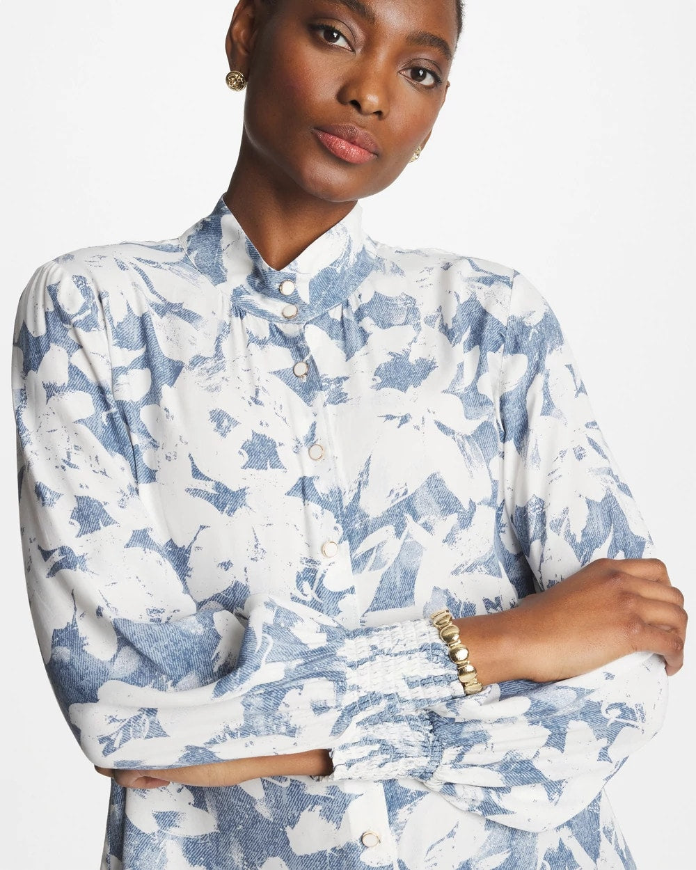 Chico's Top Pick - Faux Silk Mockneck Blouse Tidal Blue