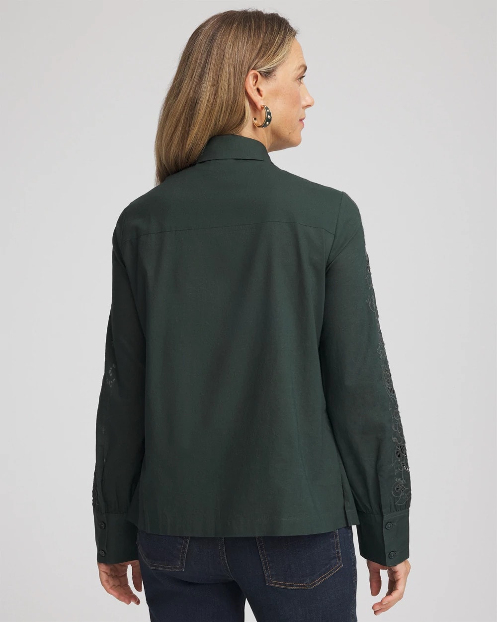 Chico's Popular - Lace Cotton Voile Shirt Darkest Spruce