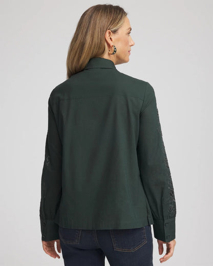 Chico's Popular - Lace Cotton Voile Shirt Darkest Spruce