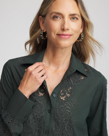 Chico's Popular - Lace Cotton Voile Shirt Darkest Spruce