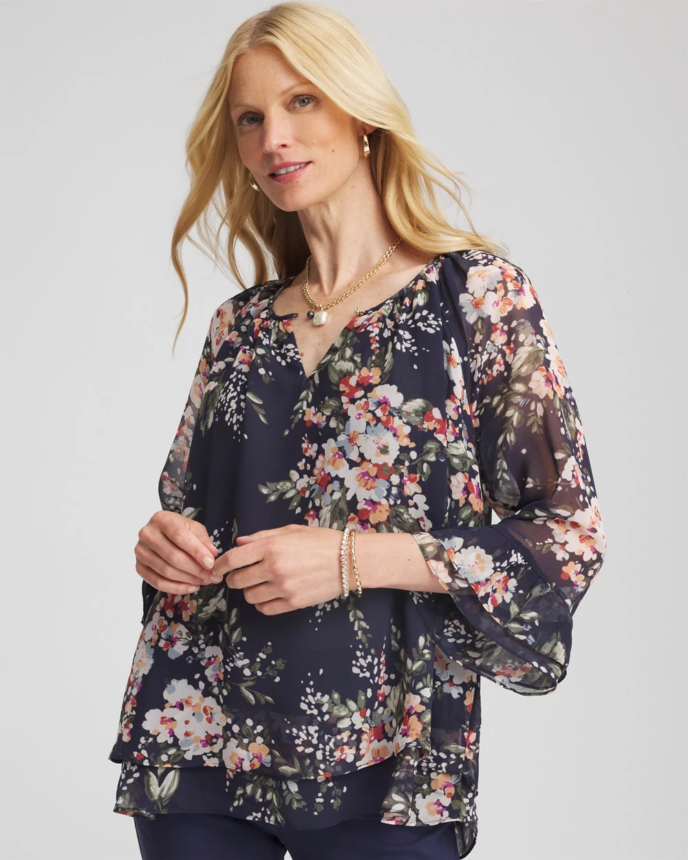 Chico's Premium - Floral Georgette Blouse Passport Blue