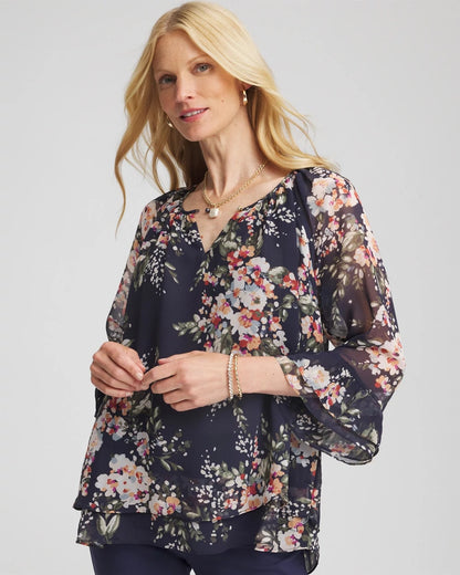 Chico's Premium - Floral Georgette Blouse Passport Blue