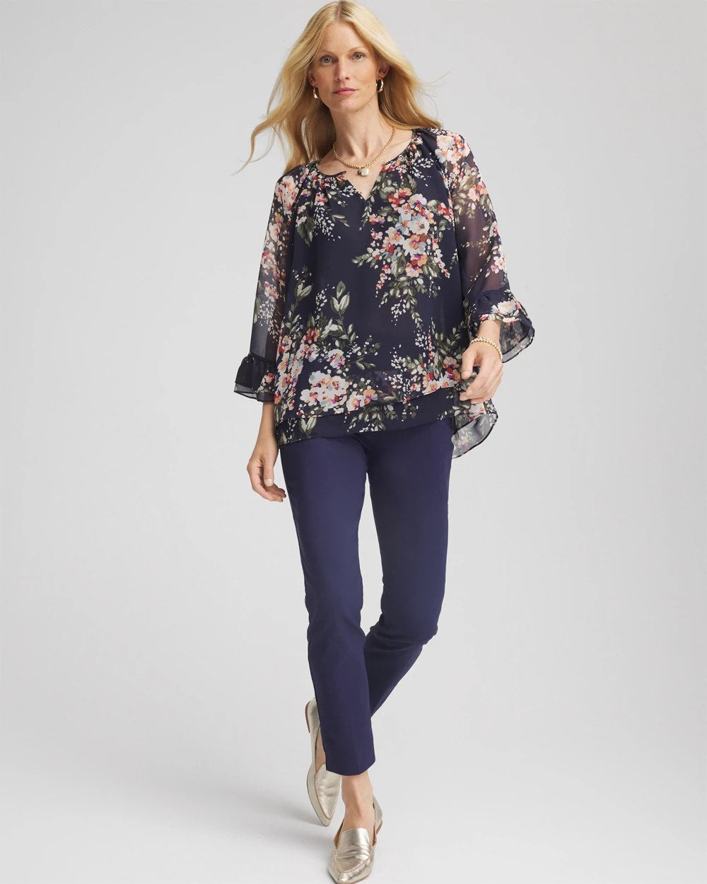 Chico's Premium - Floral Georgette Blouse Passport Blue