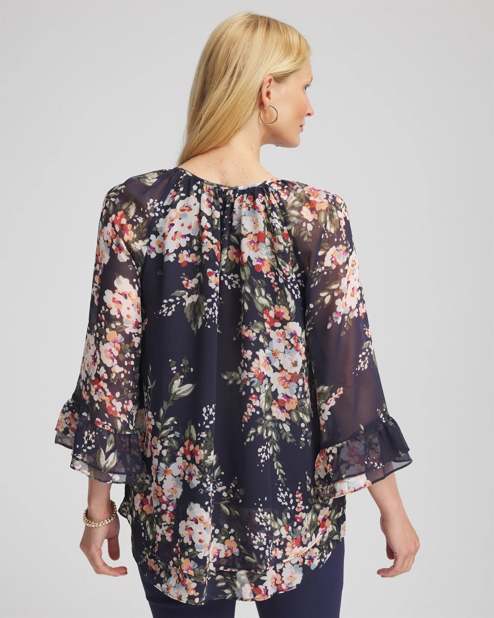Chico's Premium - Floral Georgette Blouse Passport Blue