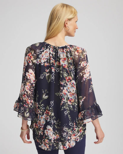 Chico's Premium - Floral Georgette Blouse Passport Blue
