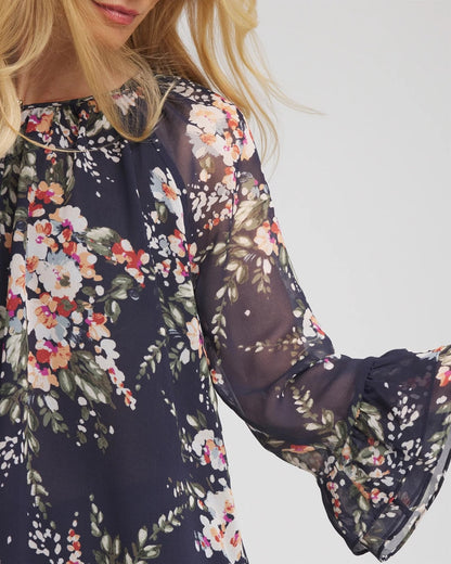 Chico's Premium - Floral Georgette Blouse Passport Blue