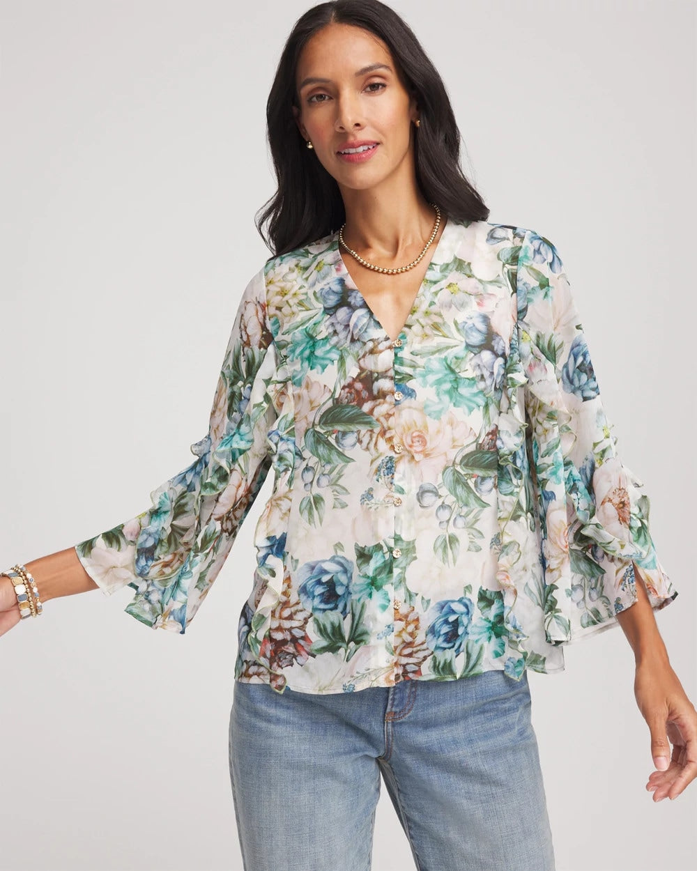 Chico's Quality - Georgette Ruffled V-Neck Blouse Rose Smoke