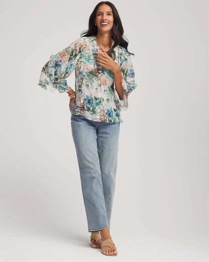 Chico's Quality - Georgette Ruffled V-Neck Blouse Rose Smoke