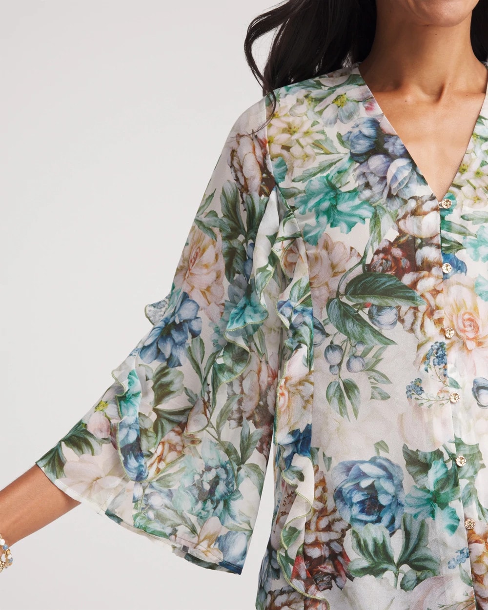 Chico's Quality - Georgette Ruffled V-Neck Blouse Rose Smoke