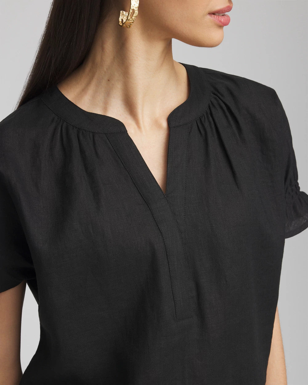 Chico's Recommended - Linen Flutter-Sleeve Popover Top Black