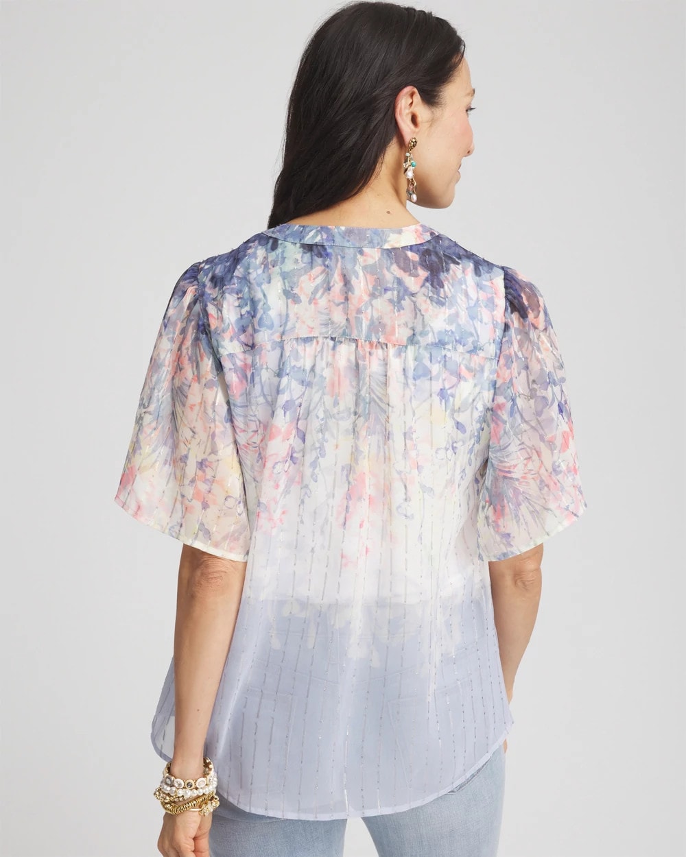Chico's Exclusive - Jacquard Flutter-Sleeve Blouse Blue Pearl