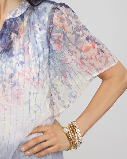 Chico's Exclusive - Jacquard Flutter-Sleeve Blouse Blue Pearl