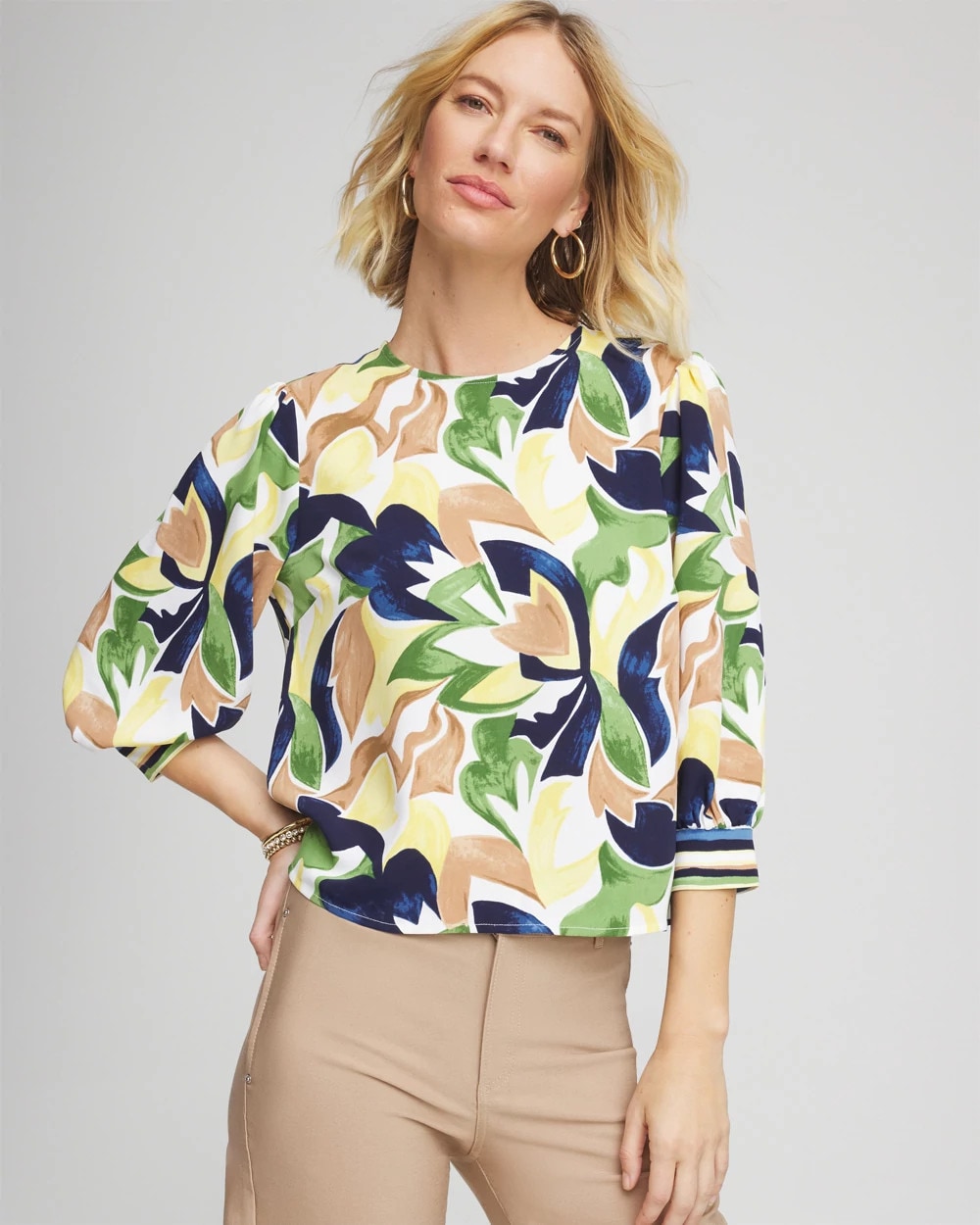 Chico's Best Price - Mod Blooms Matte Satin Pullover Panna Cotta