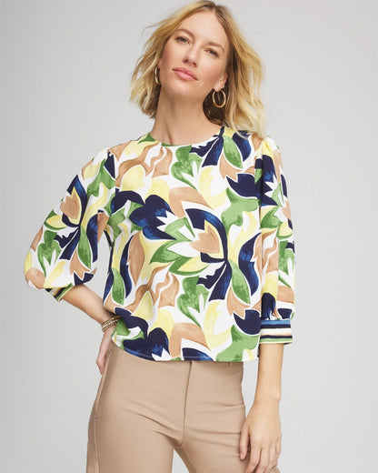 Chico's Best Price - Mod Blooms Matte Satin Pullover Panna Cotta