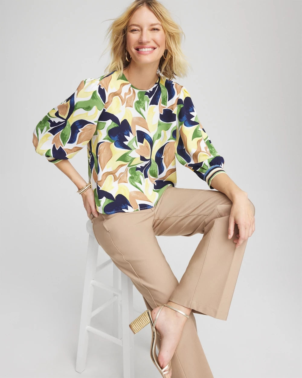 Chico's Best Price - Mod Blooms Matte Satin Pullover Panna Cotta