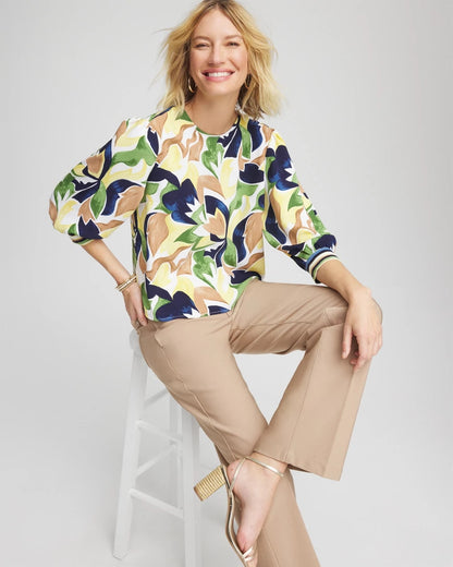 Chico's Best Price - Mod Blooms Matte Satin Pullover Panna Cotta