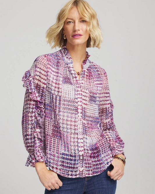 Chico's Latest - Gingham-Print Georgette Blouse Gooseberry