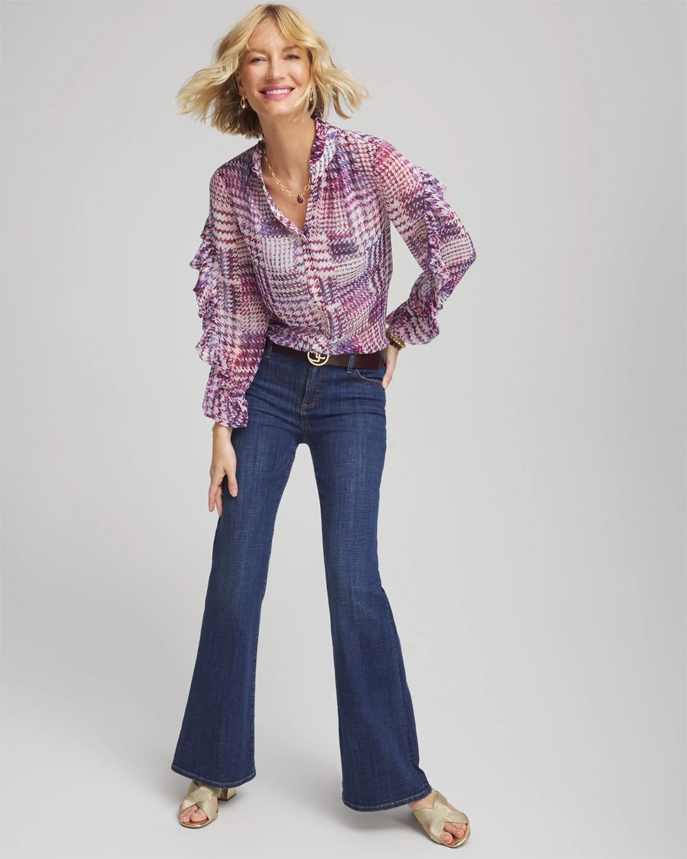 Chico's Latest - Gingham-Print Georgette Blouse Gooseberry