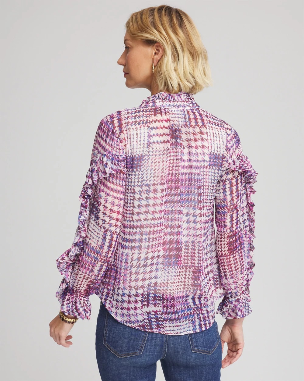 Chico's Latest - Gingham-Print Georgette Blouse Gooseberry