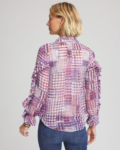 Chico's Latest - Gingham-Print Georgette Blouse Gooseberry
