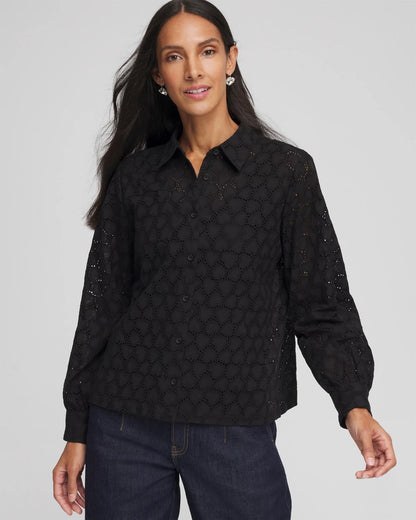 Chico's Best Price - Heart Eyelet Shirt Black