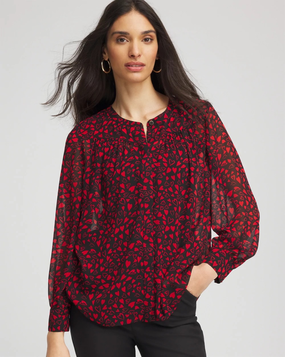Chico's Classic - Lover Girl Georgette Blouse Love Letter Red