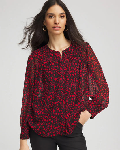 Chico's Classic - Lover Girl Georgette Blouse Love Letter Red