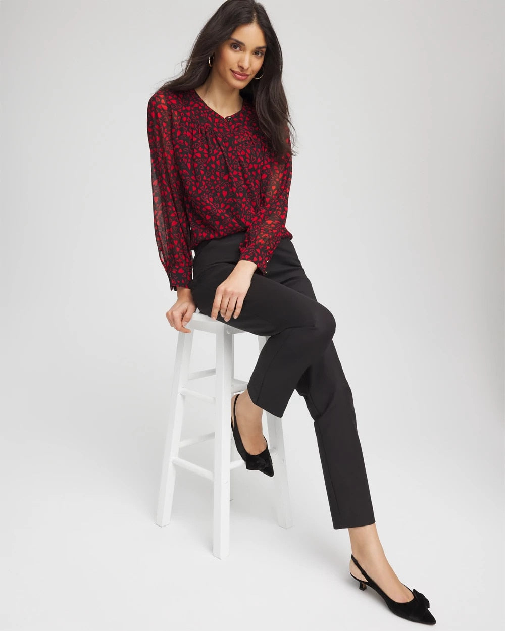 Chico's Classic - Lover Girl Georgette Blouse Love Letter Red