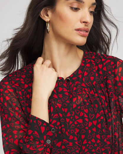 Chico's Classic - Lover Girl Georgette Blouse Love Letter Red