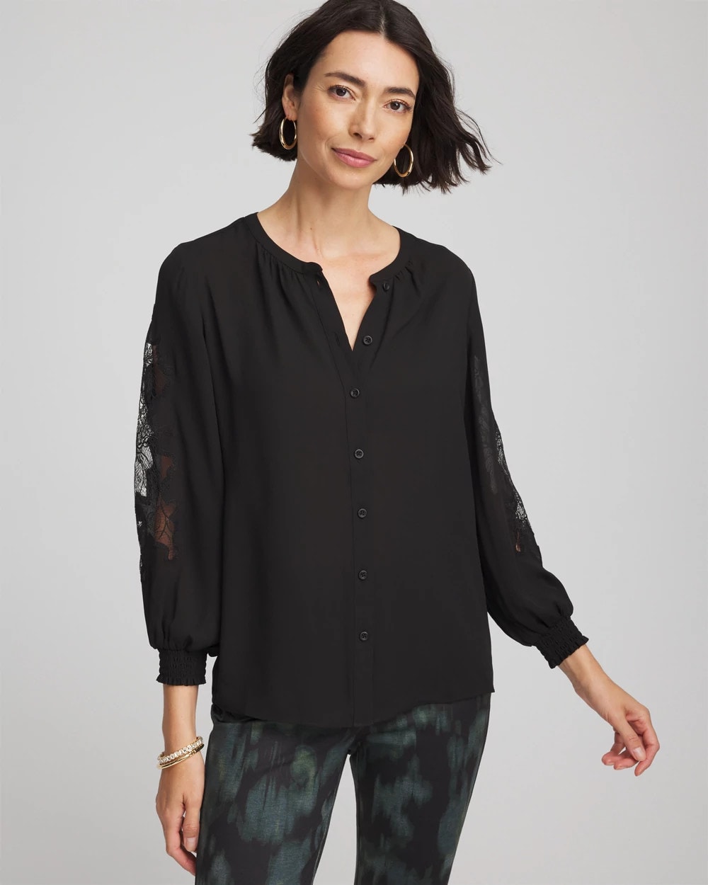 Chico's Great Value - Crepe Banded Collar Blouse Black