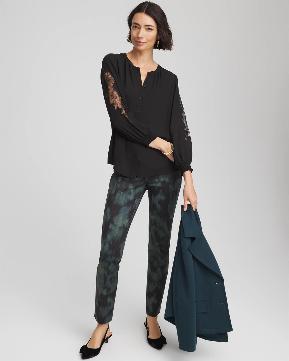 Chico's Great Value - Crepe Banded Collar Blouse Black
