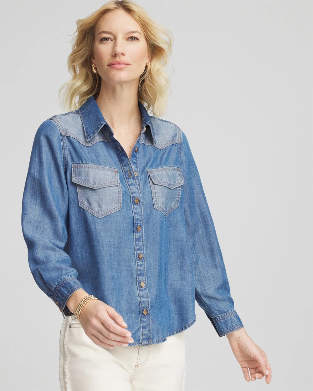 Chico's Trusted - Tencel™ Colorblock Classic-Fit Shirt Bailey Indigo