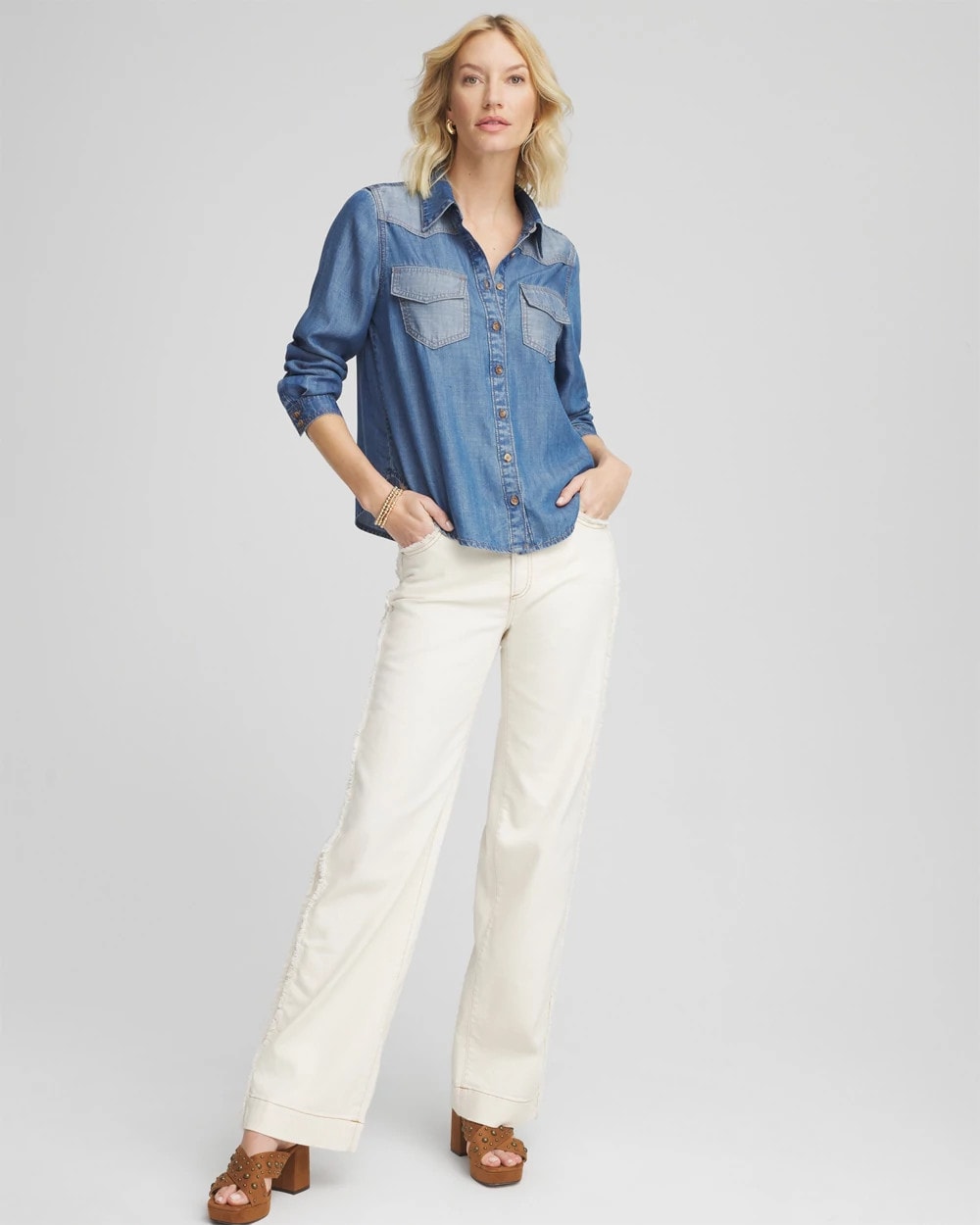 Chico's Trusted - Tencel™ Colorblock Classic-Fit Shirt Bailey Indigo