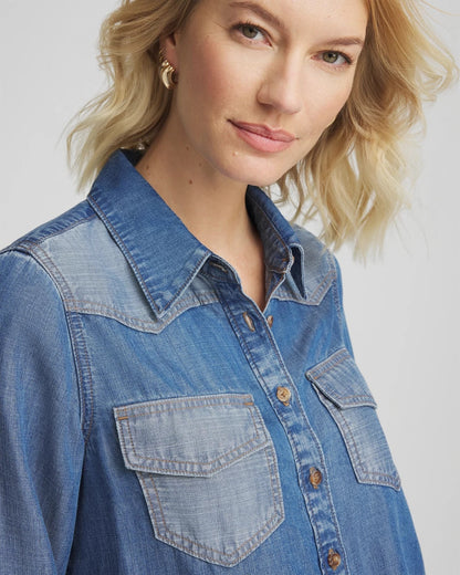 Chico's Trusted - Tencel™ Colorblock Classic-Fit Shirt Bailey Indigo