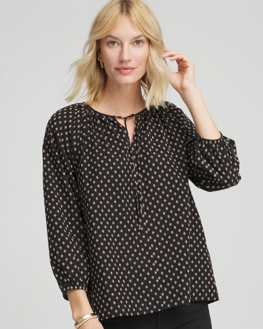 Chico's Classic - Floral Print Tie-Neck Top Black