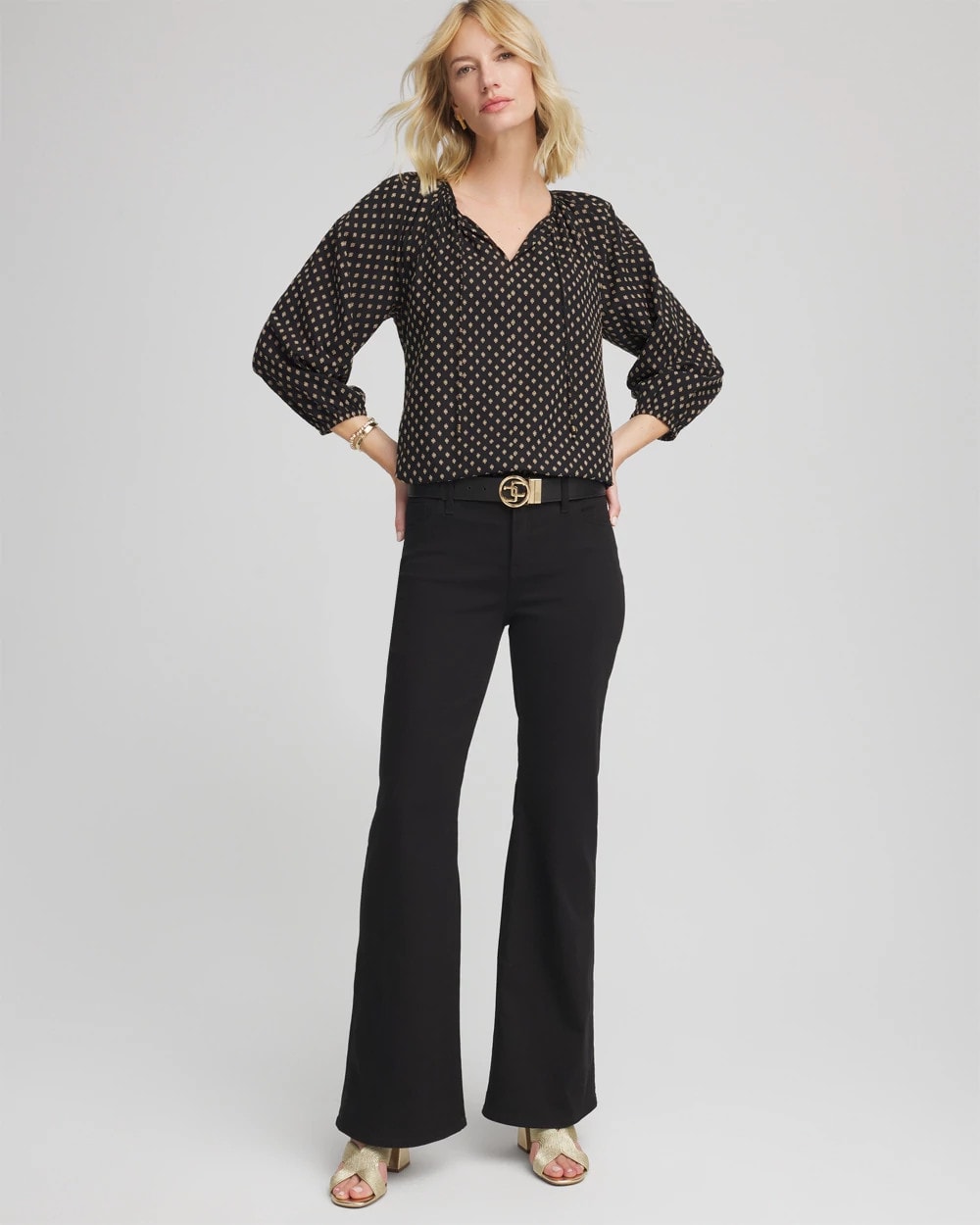 Chico's Classic - Floral Print Tie-Neck Top Black
