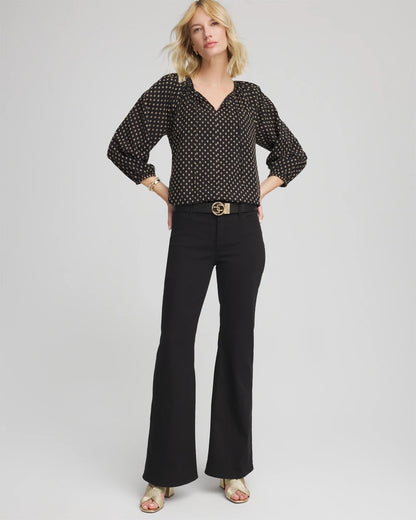 Chico's Classic - Floral Print Tie-Neck Top Black