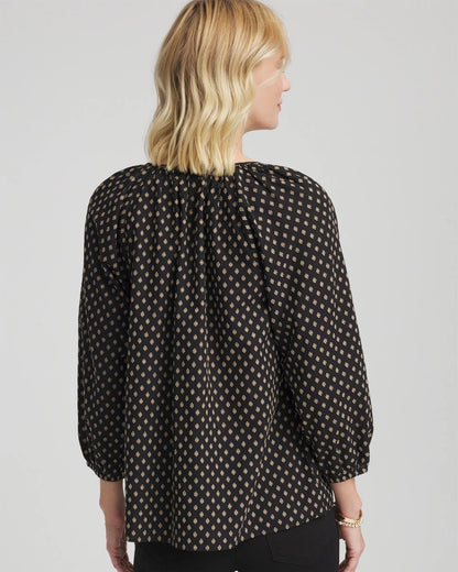 Chico's Classic - Floral Print Tie-Neck Top Black