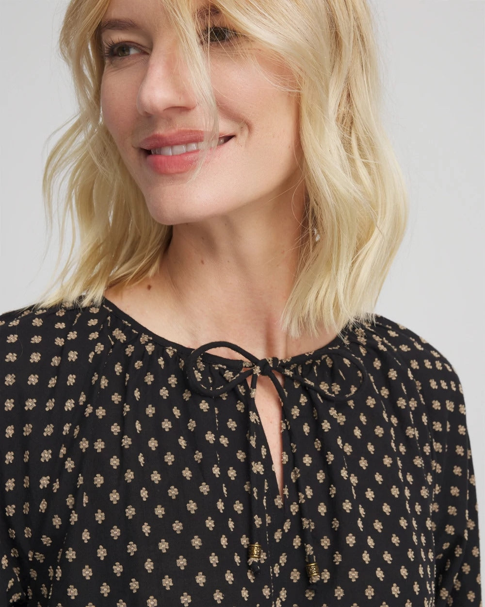 Chico's Classic - Floral Print Tie-Neck Top Black