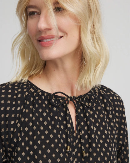 Chico's Classic - Floral Print Tie-Neck Top Black