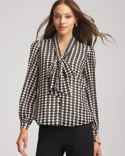 Chico's Best Seller - Clip-Dot Tie-Front Blouse Black
