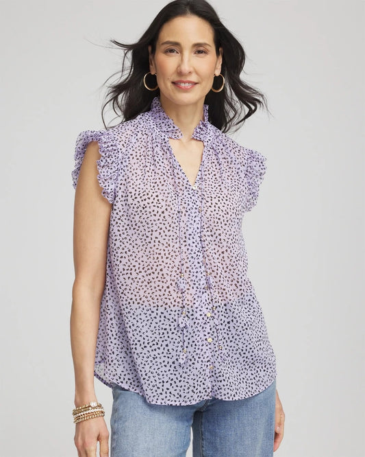 Chico's Special Offer - Cheetah Print Ruffle-Collar Blouse Violet Aura